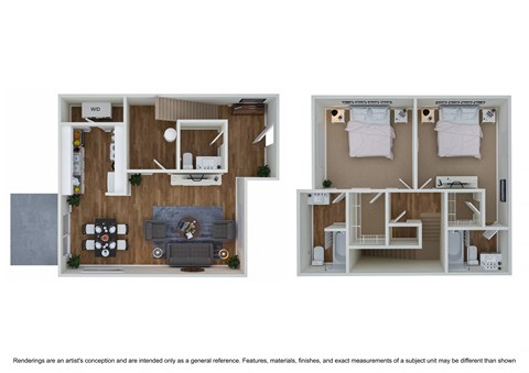 Floor plan for 2 beds, 2.5 baths, 1252 sqft